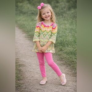 2T Toddler Girl NEW Boutique Cute Pink Green Tunic & Leggings Outfit